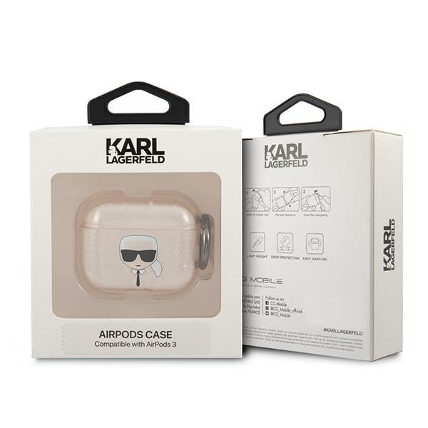 Coque KARL LAGERFELD Apple AirPods 3 Cover Glitter Karl`s Head Gold Case